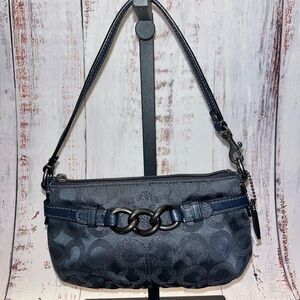 COACH Navy Blue Signature C Small Wristlet w/ Gunmetal Accents